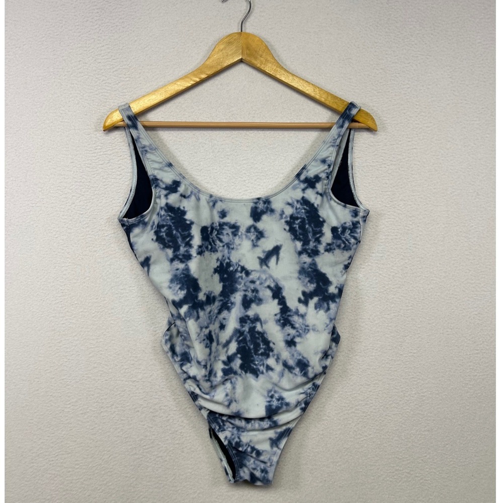 Beach Boho Hollister Womens Medium Blue White Tie Dye Scoop One Piece Swimsuit